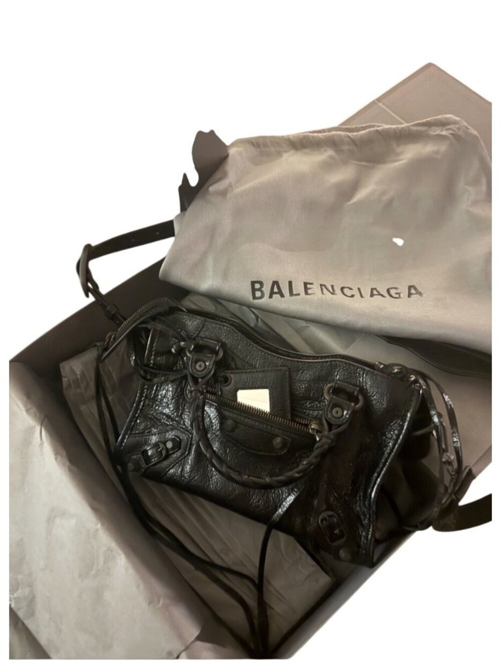 Balenciaga Black Arena Lambskin Le City Tote Handbag With Shoulder Strap Like Ne
